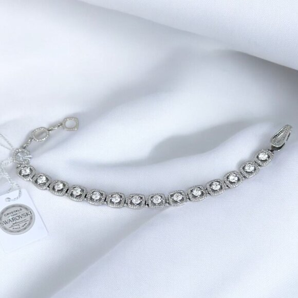 Swarovski Crystal Bracelet Silver-Tone Stainless Steel Adjustable - NWT - Picture 1 of 11